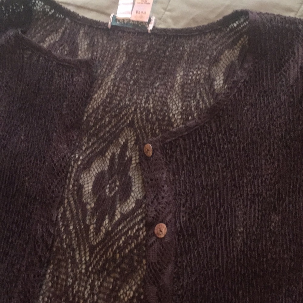 XL expresso brown sheer lace button up blouse - Picture 5 of 5